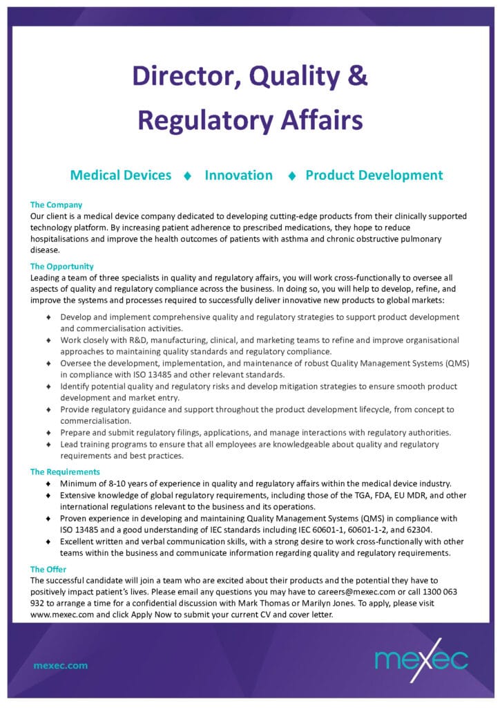 mexec Director Quality and Regulatory Affairs Long Ad