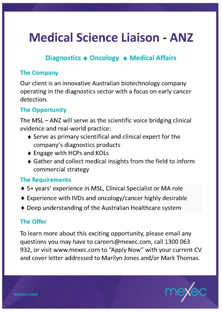 mexec Medical Science Liaison ANZ Short Ad